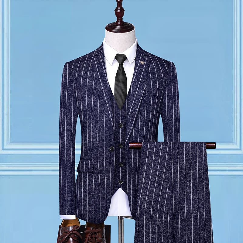 Men's slim striped suit three-piece suit 