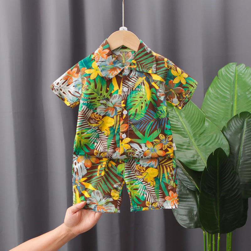 Short Sleeve Shorts Suit Beach Cartoon Full Print