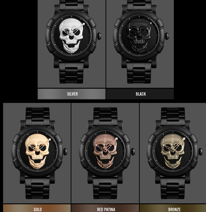 Fashion men's large dial personality three-dimensional creative skull quartz watch waterproof trend dark messenger student table