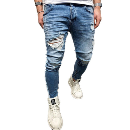 Shredded Stretch-Fit Slim Leg Denim Trousers