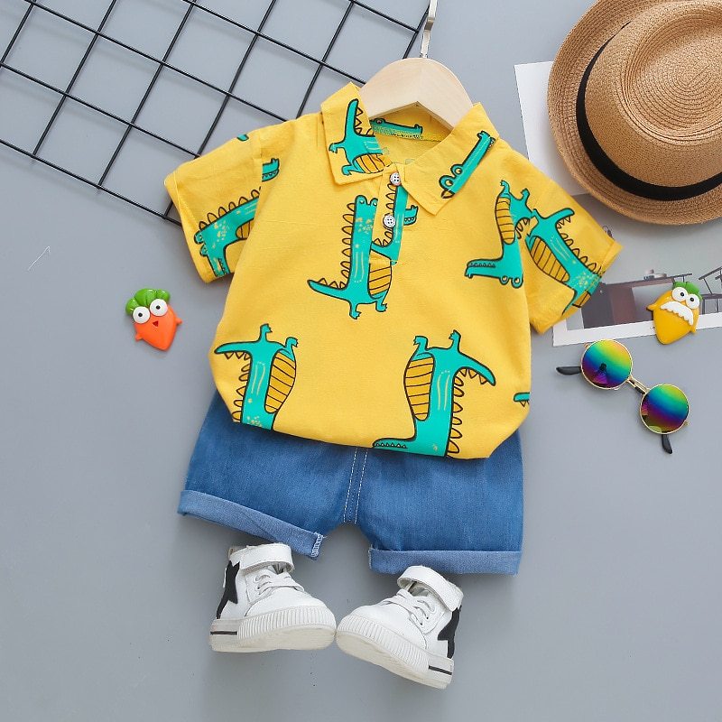 Casual children's summer boy stand-collar plaid shirt