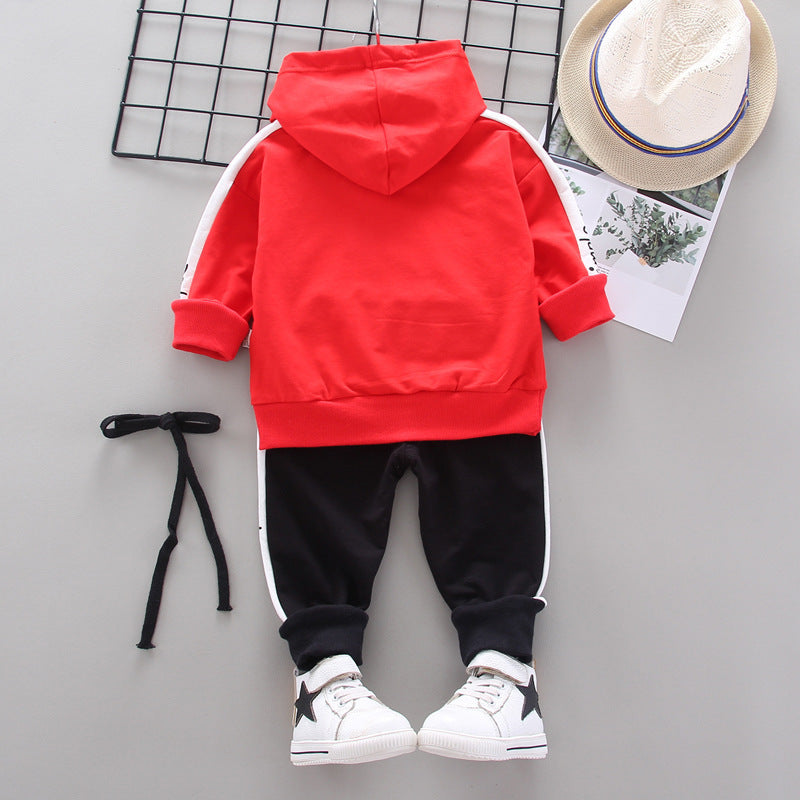 New Children's Sweater Set With Hooded Letter Sweater Long Sleeve Two Piece Set