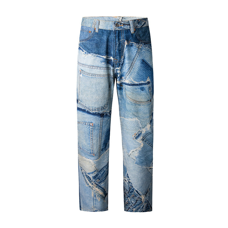 Jeans Men's Loose Washed-out Straight Wide Leg Casual Pants