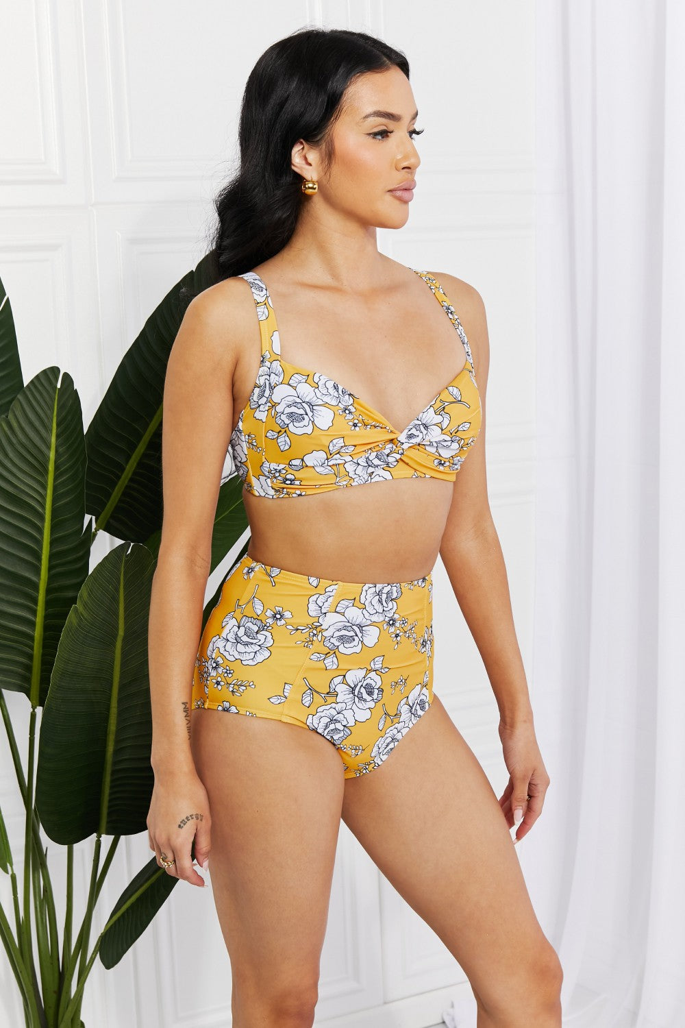 Marina West Swim Take A Dip Twist High-Rise Bikini in Mustard 