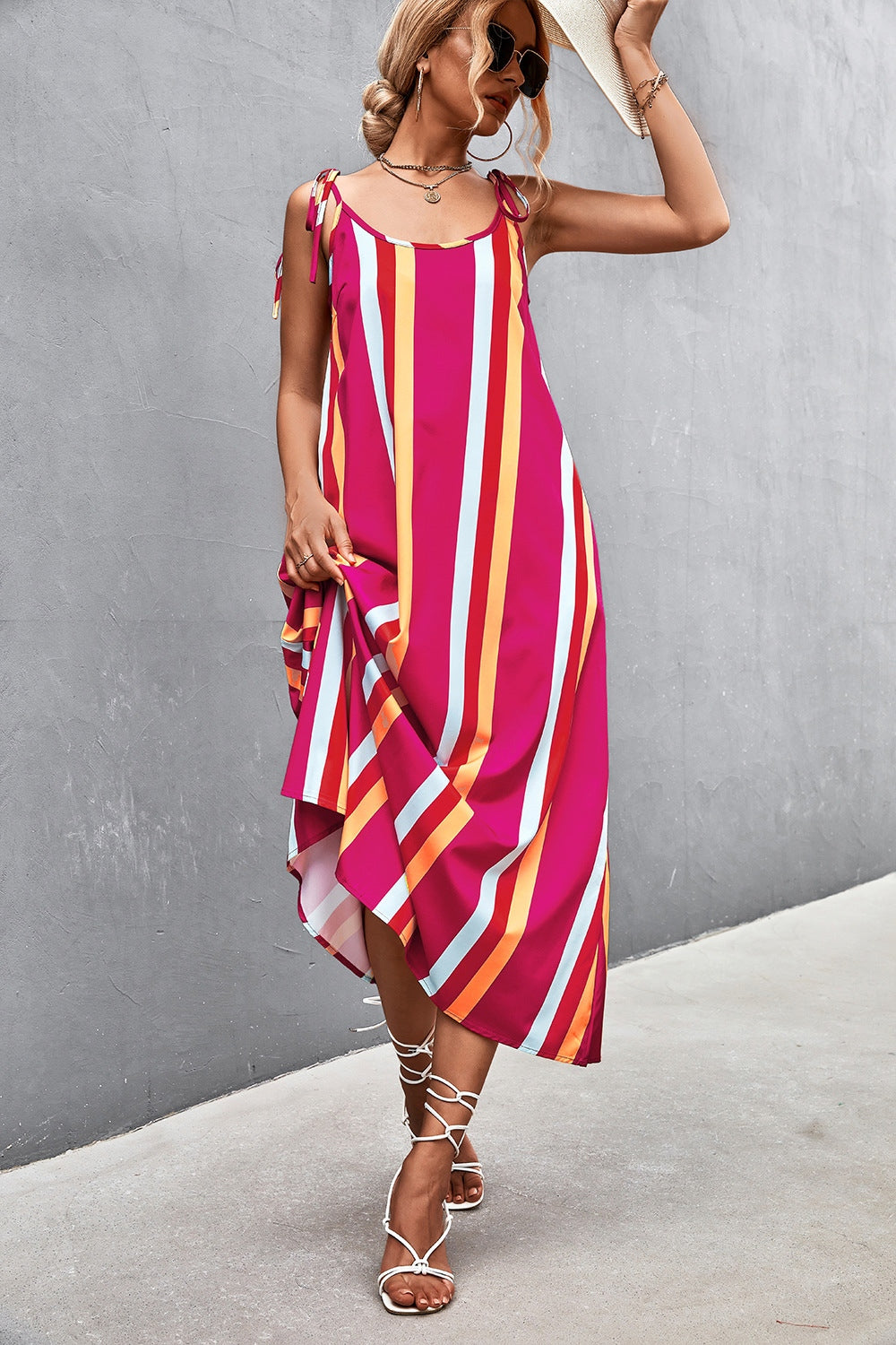 Striped Scoop Neck Cami Dress - Babbazon New Products