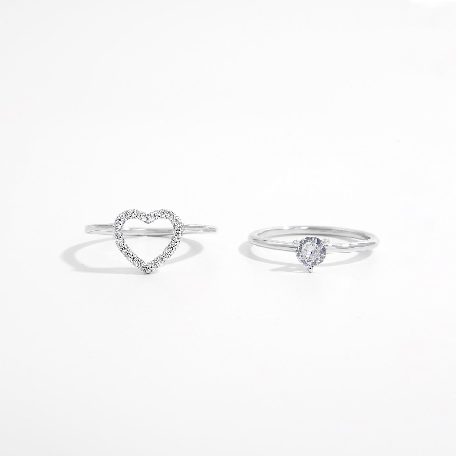 2 Piece Heart Shape Zircon 925 Sterling Silver Ring 