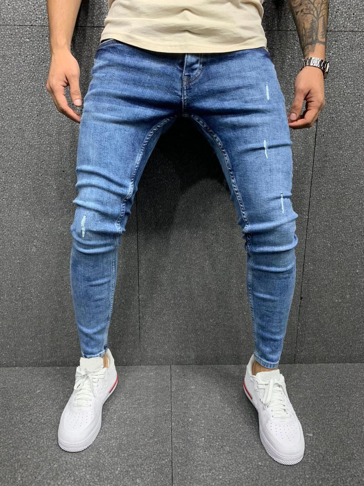 High Quality Men's Frayed Little Feet Stretch Jeans