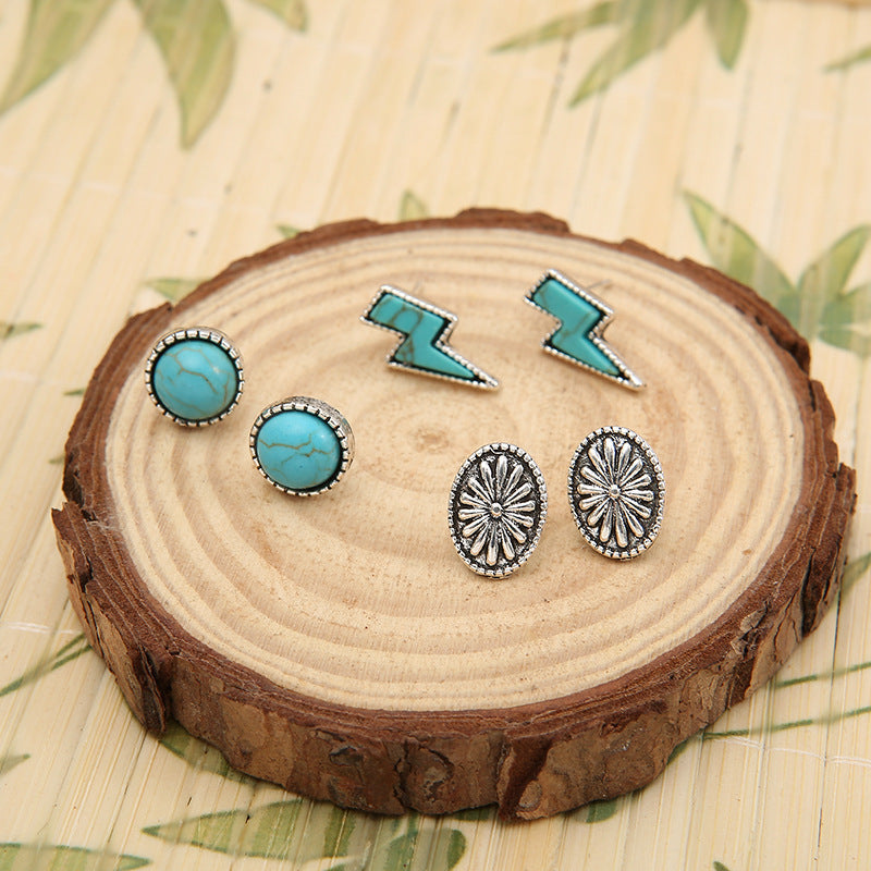 3 Piece Artificial Turquoise Stud Earrings 