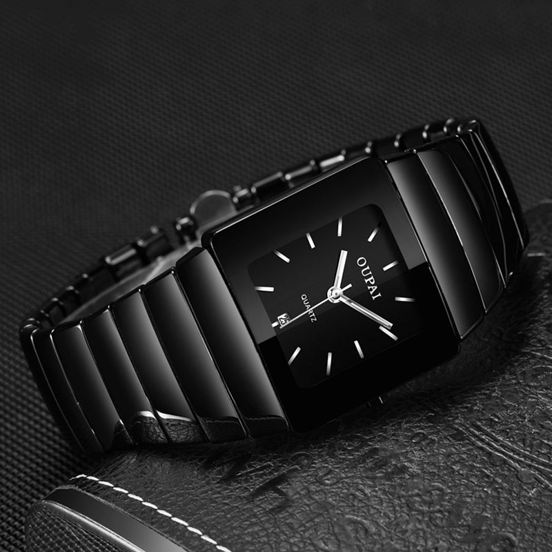 Men's Square Silver Diamond Quartz Watch