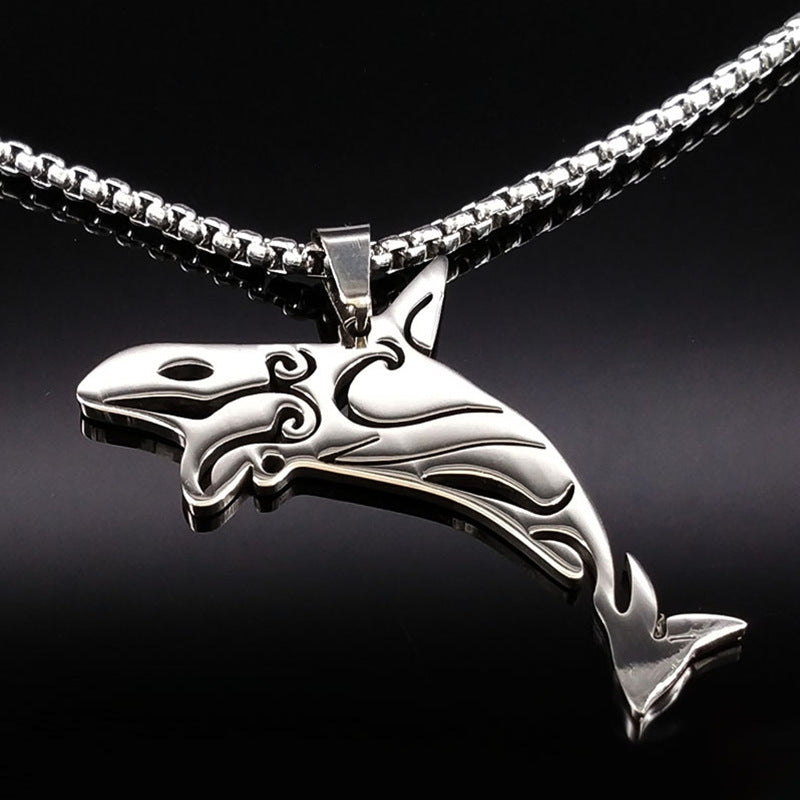 Stainless Steel Shark Charm Necklace Jewelry 