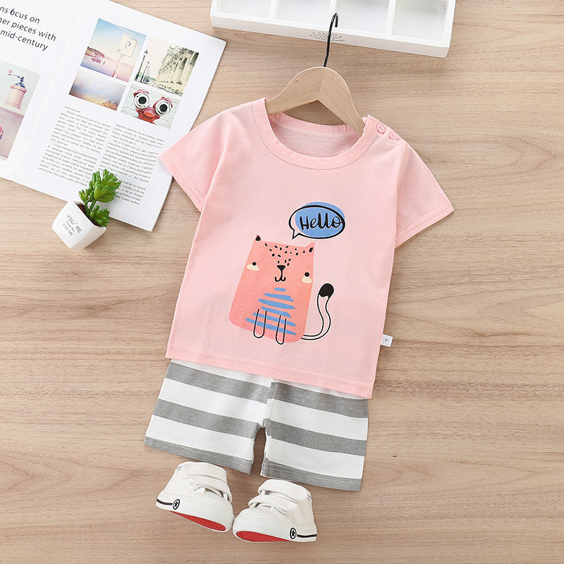 Children's Cotton Short-Sleeved Shorts Thin Suit