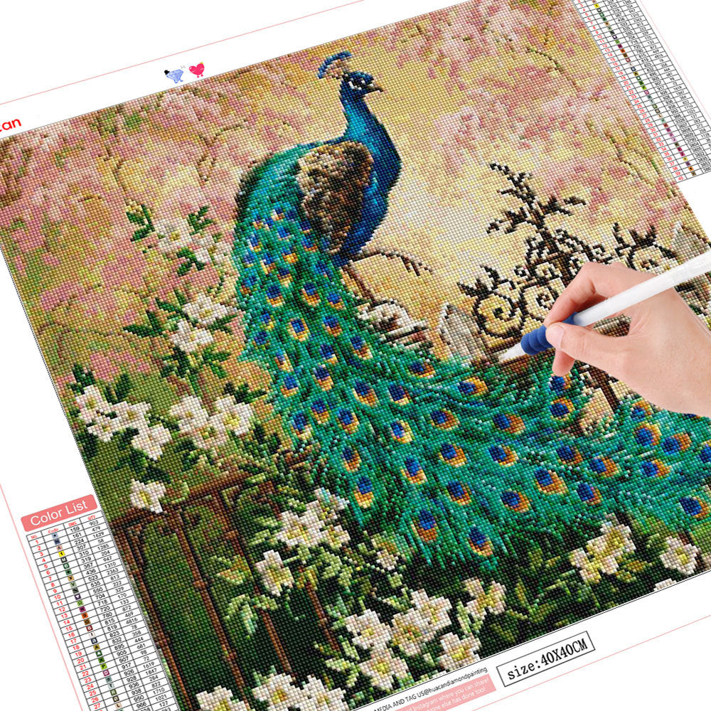 Diamond Peacock Painting Full Flower Square Round Diamond Animal Home Decoration