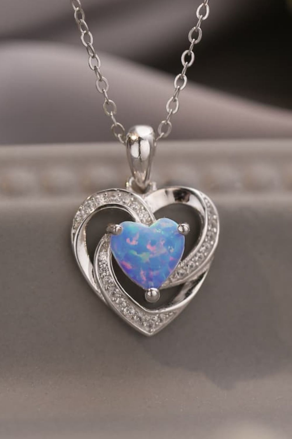 Opal Heart Pendant Necklace 