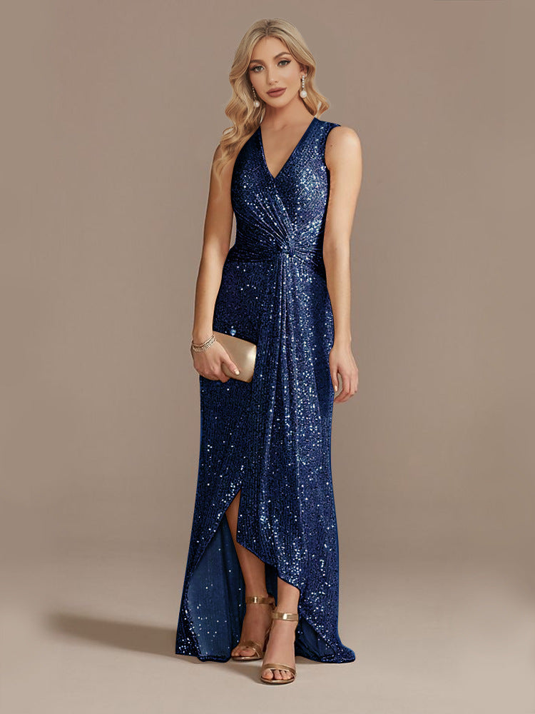 Women's Sequin Twisted Irregular Evening Dress