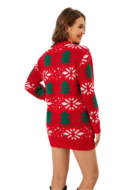 Christmas Tree Round Neck Sweater Dress