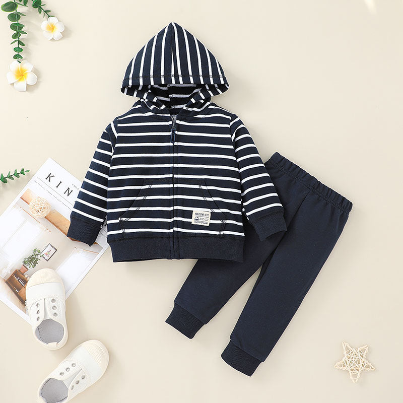 Fall Boy's Sweatshirt Set, Children's Fashion Hooded Zipper Jacket, Trousers Two-Piece Set