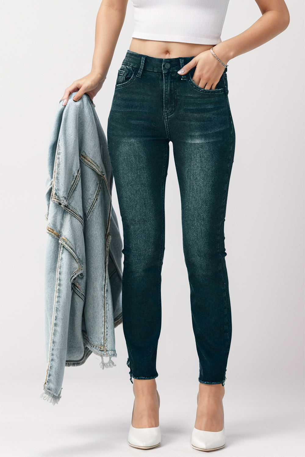 Mid-Rise Waist Skinny Jeans with Pockets - Babbazon New Products