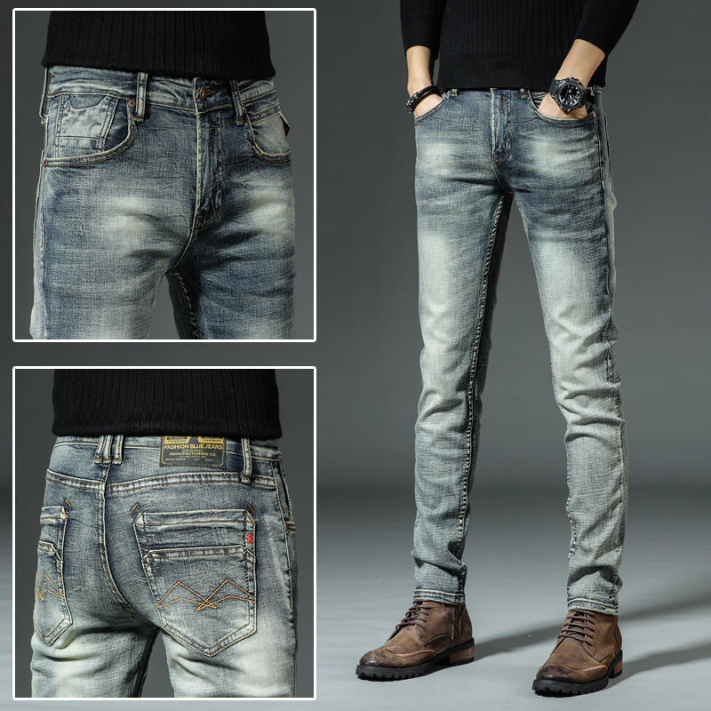 Casual Retro Jeans Men's Slim Straight Tube Autumn And Winter