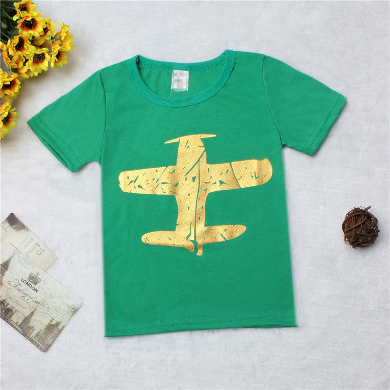 Fashion Casual Cotton Print Fashion Small Airplane Kids T-shirt