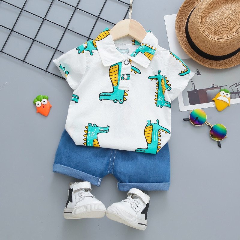 Casual children's summer boy stand-collar plaid shirt