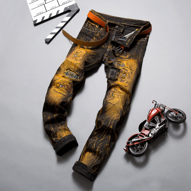 Nostalgic color locomotive ripped jeans