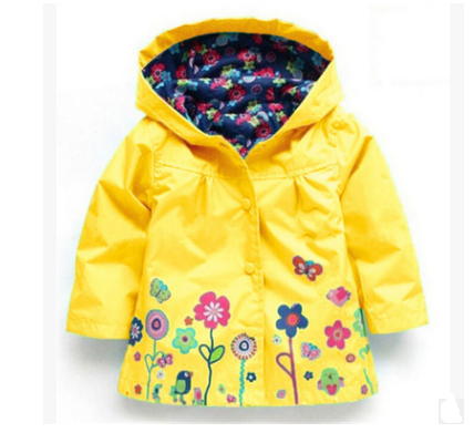 Girls Cute Flowers Windproof Rain Jacket with Hood