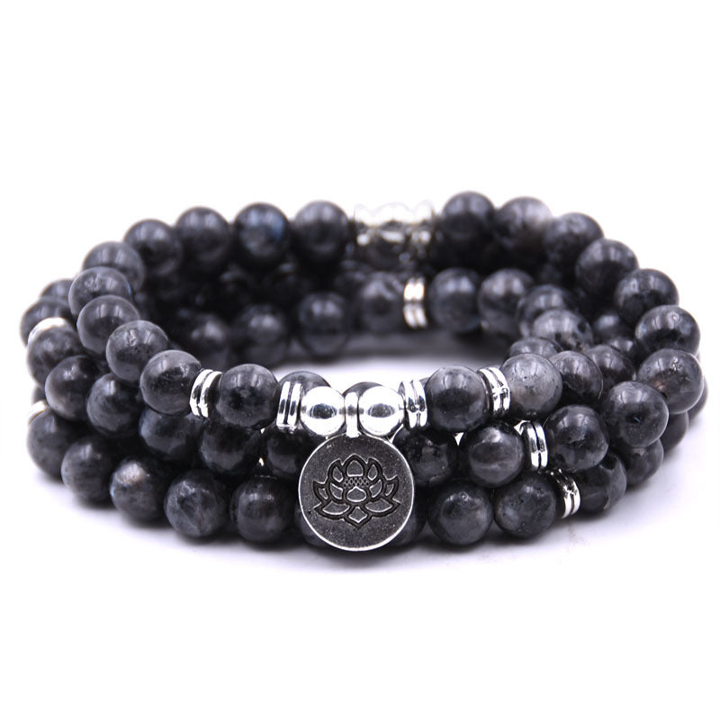 silver Lotus pendant Buddha beads religion Yoga Bracelet