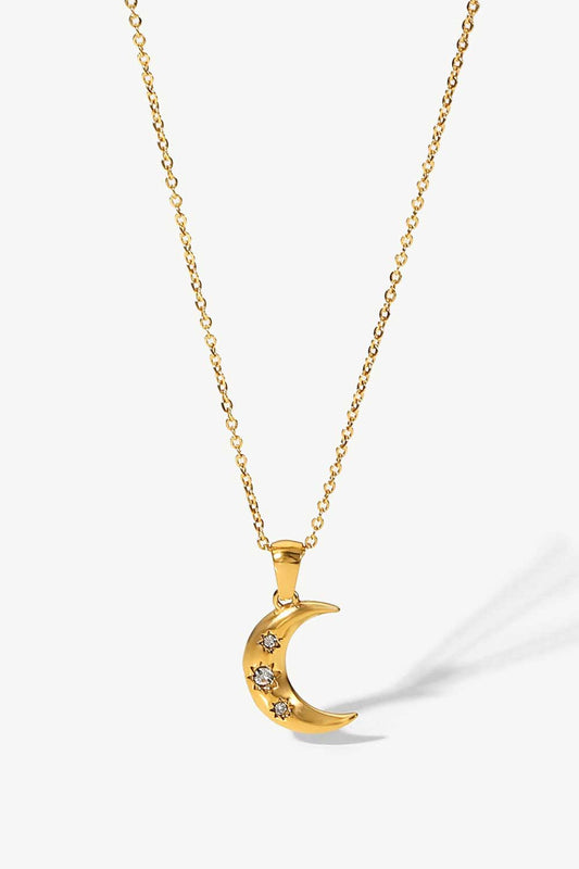 18K Gold Plated Inlaid Zircon Moon Pendant Necklace 