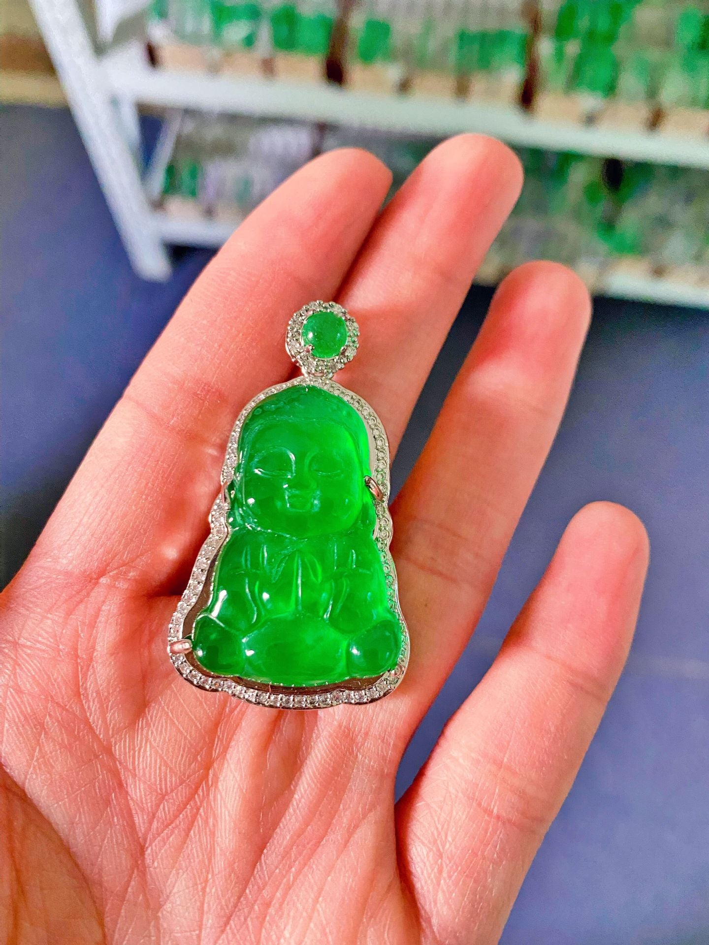 Female Natural Jade Green Maitreya Buddha Guanyin Pendant Necklace