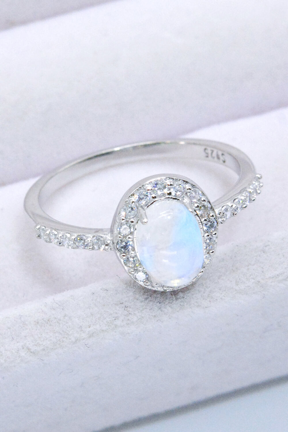 925 Sterling Silver Natural Moonstone Halo Ring 