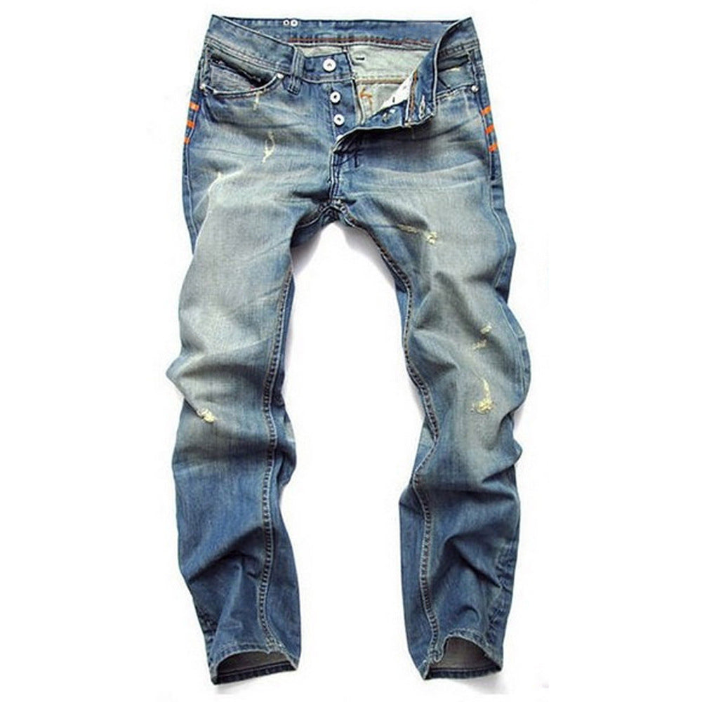 Men's jeans ripped straight leg slim-fit men's trousers