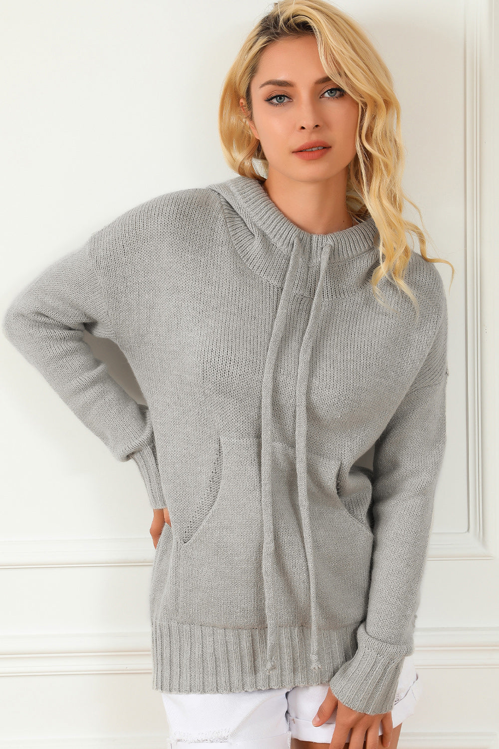 Drawstring Hooded Sweater with Pocket 