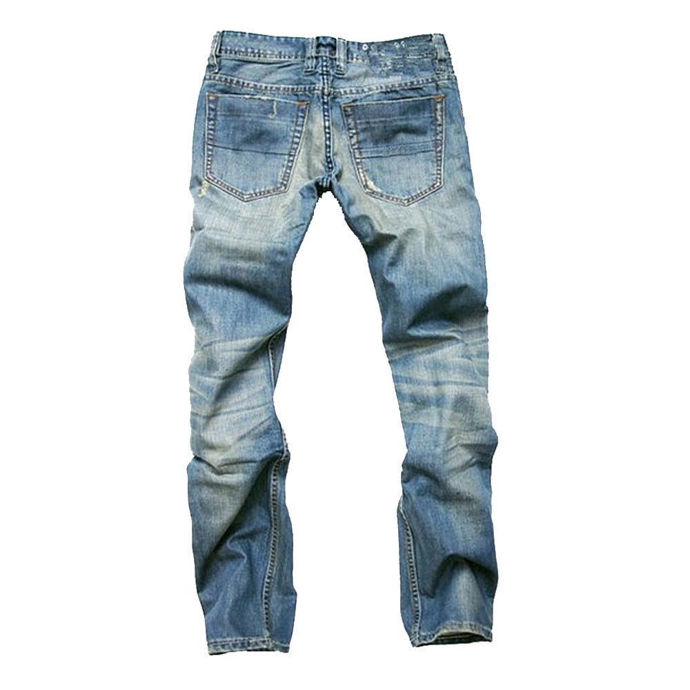 Men's jeans ripped straight leg slim-fit men's trousers