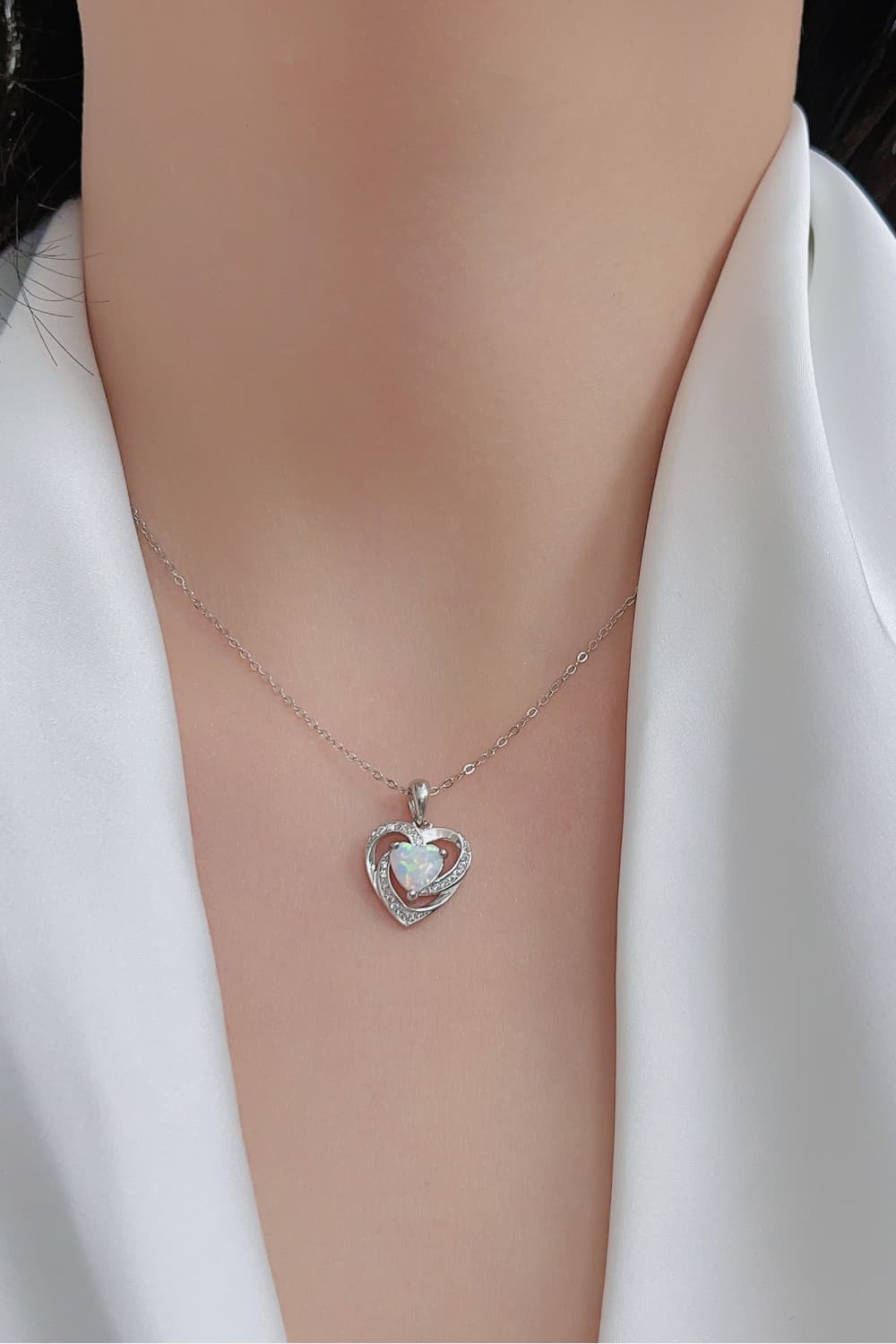 Opal Heart Pendant Necklace 