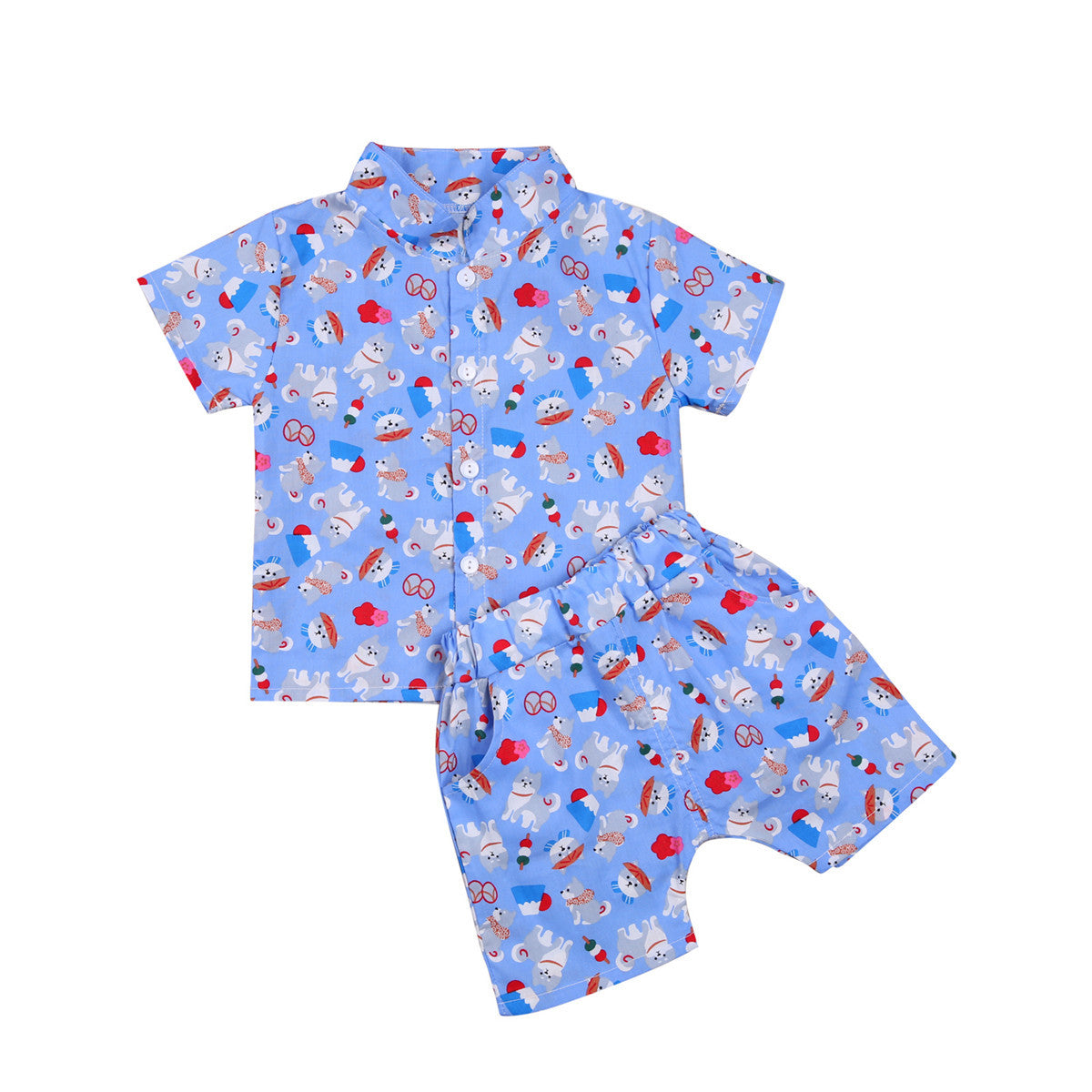 Creative Print Boys Summer Short-sleeved Shirt Suit