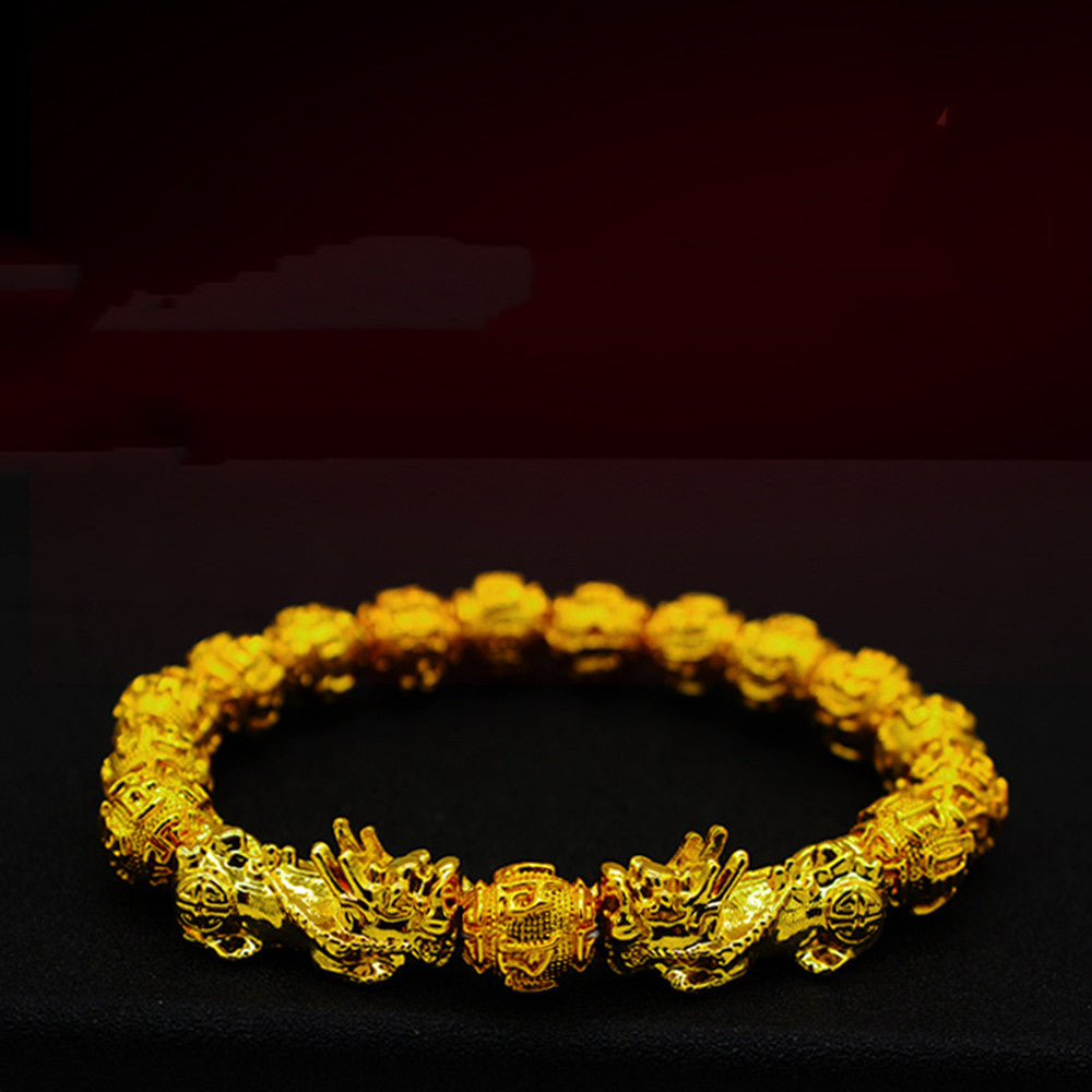 Golden Six Character Aphorism Buddha Beads Bracelet