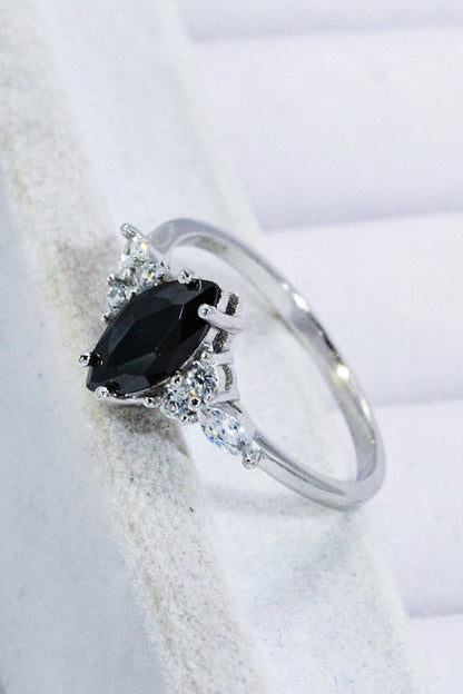 925 Sterling Silver Black Agate Ring 