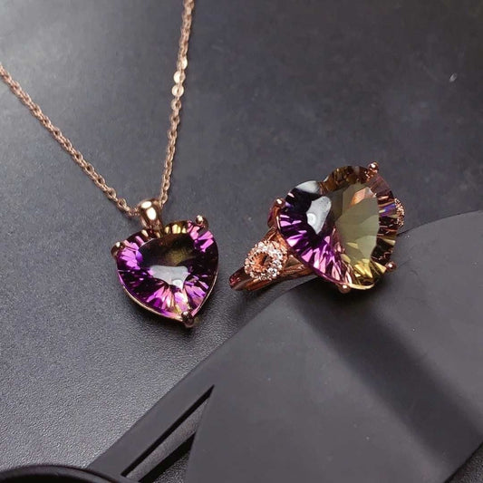 Rose Gold-Plated Artificial Gemstone Heart Pendant Necklace 