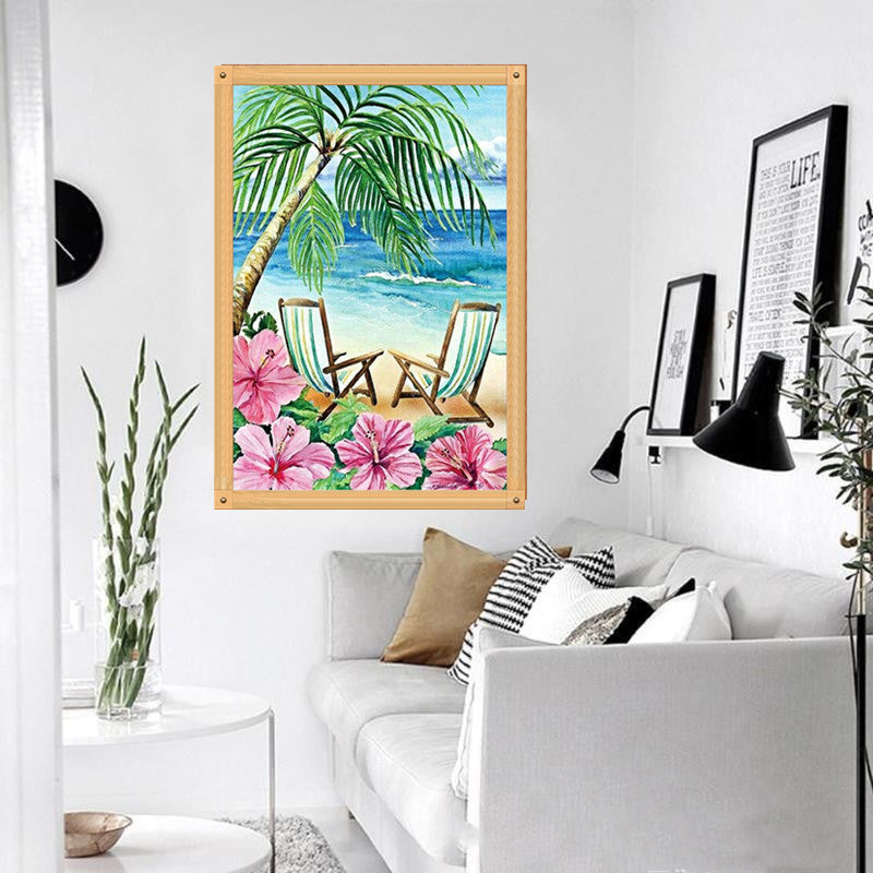 Diy Full Diamond Embroidery 5d Landscape Beach Decorative Painting