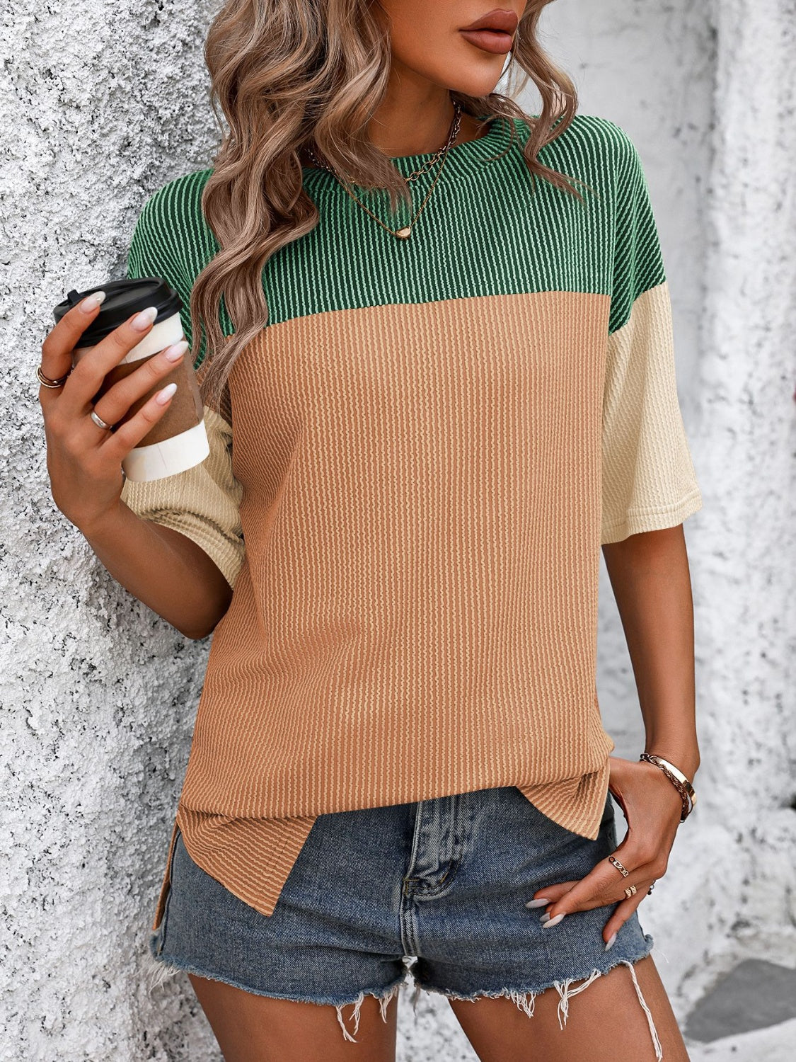 Color Block Round Neck Half Sleeve T-Shirt - Babbazon New Products