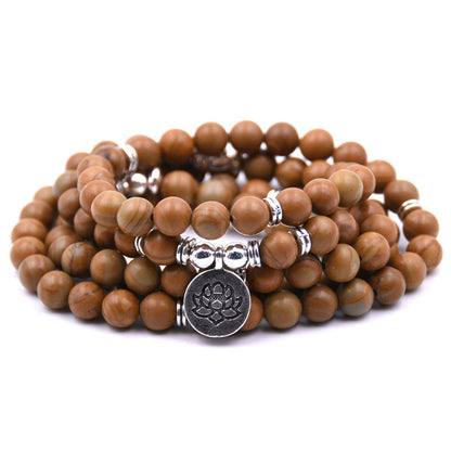 silver Lotus pendant Buddha beads religion Yoga Bracelet