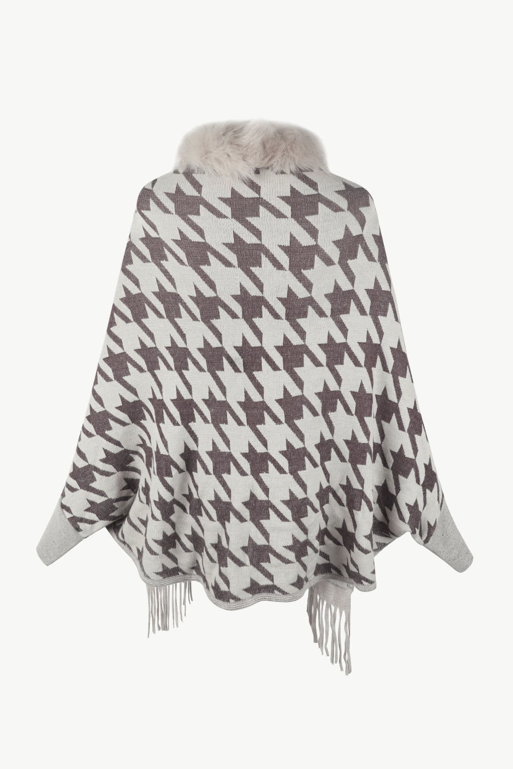 Houndstooth Fringe Hem Poncho 