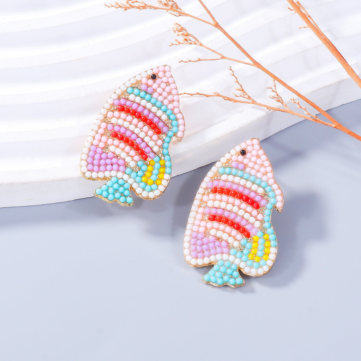 Alloy Bead Fish Shape Stud Earrings 