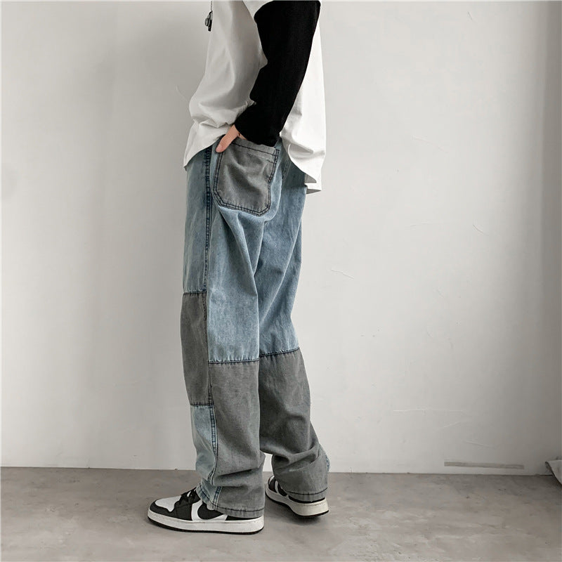 Stitching Pendant Wide Leg Japanese Color Contrast Jeans