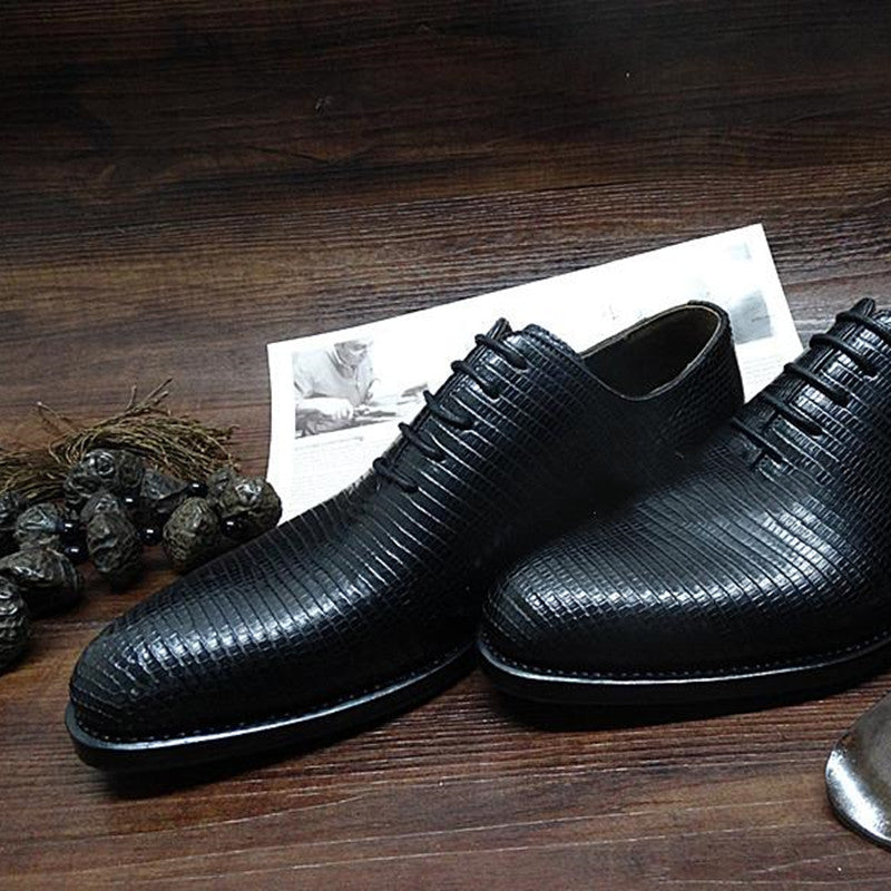 Men's Handmade Pointed Lizard Leather Shoes 