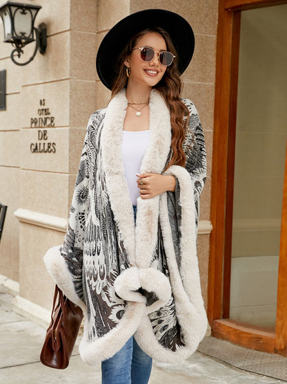 Printed Open Front Poncho 