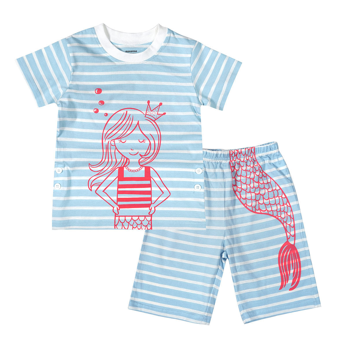 Children's Striped Short-sleeved Elastic Waist Shorts, Cartoon Casual Sweater Suit