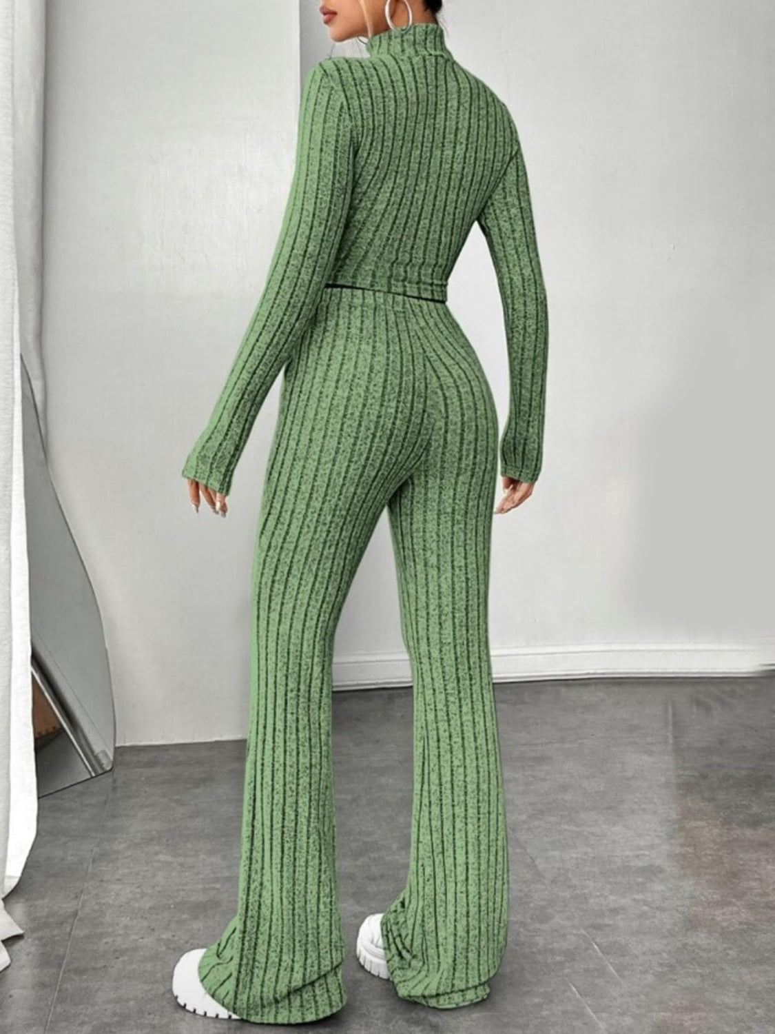 Ribbed Mock Neck Long Sleeve Top and Pants Set 