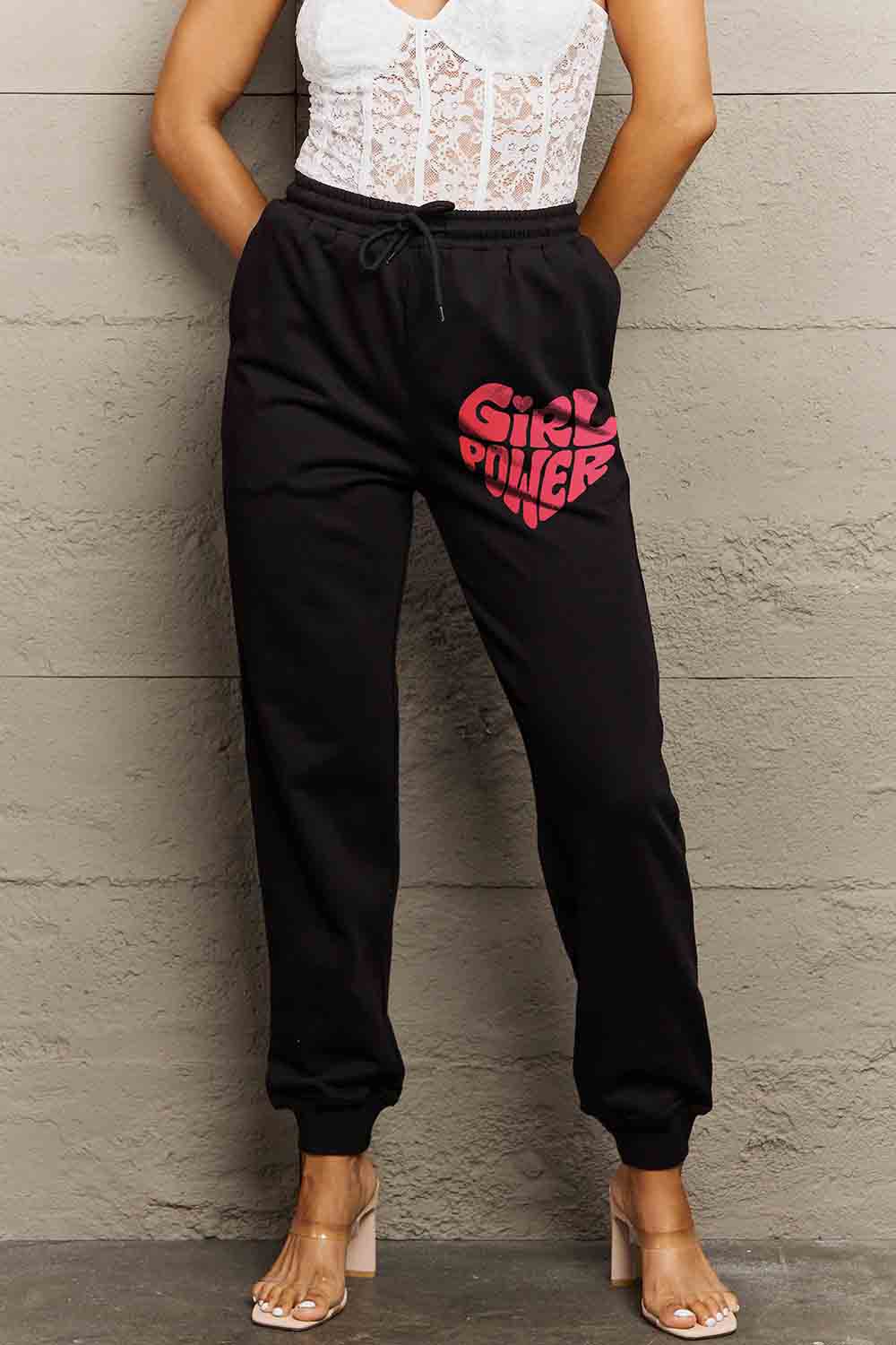 Simply Love Full Size GIRL POWER Graphic Sweatpants 