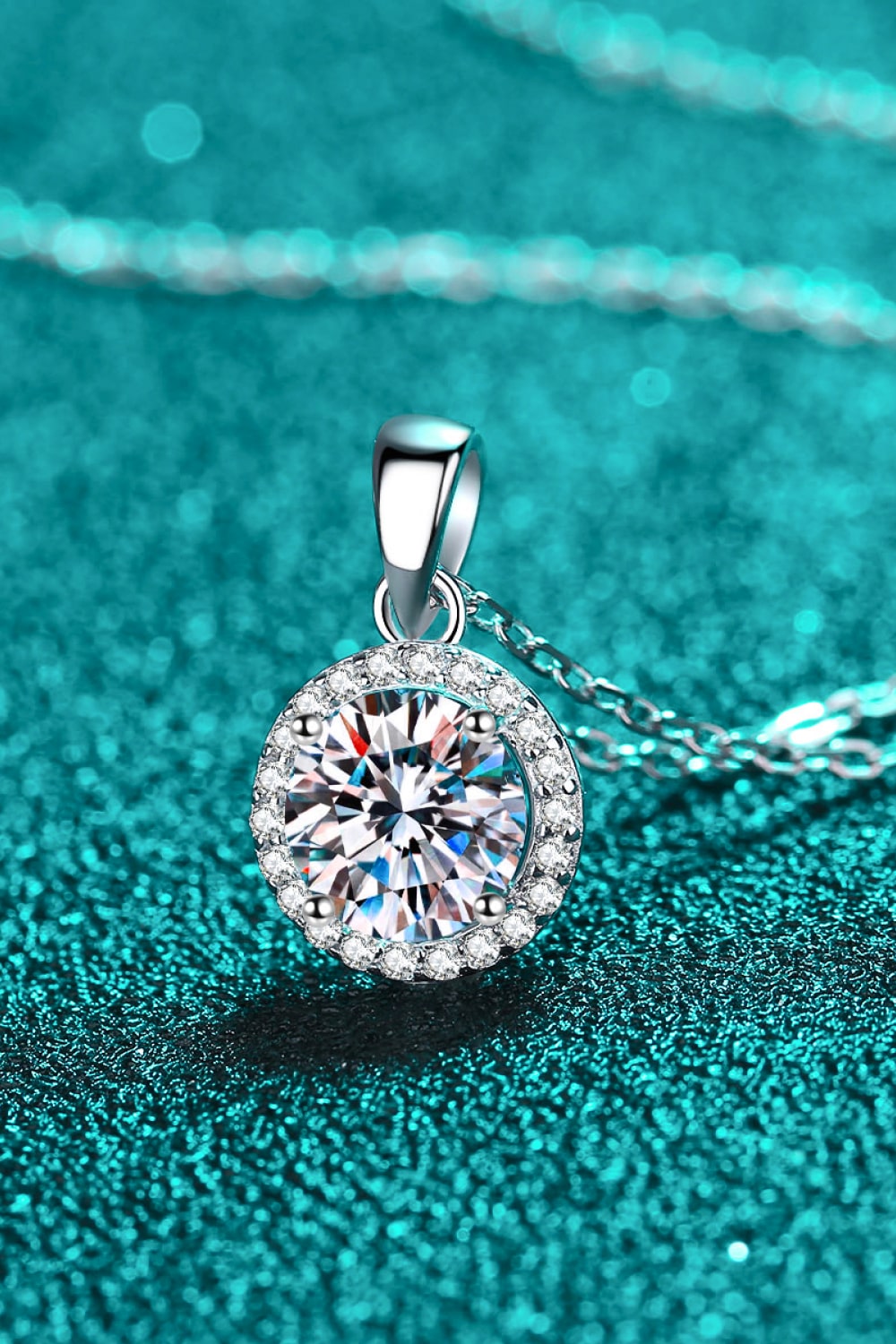 Adored Chance to Charm 1 Carat Moissanite Round Pendant Chain Necklace 